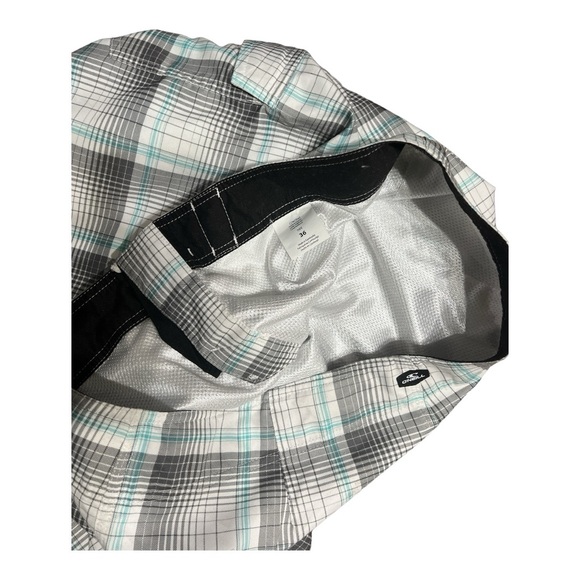 O'Neill Board Shorts Mens size 36 Surf Swim Trunk Cargo Pocket Beach White Plaid - Picture 5 of 6